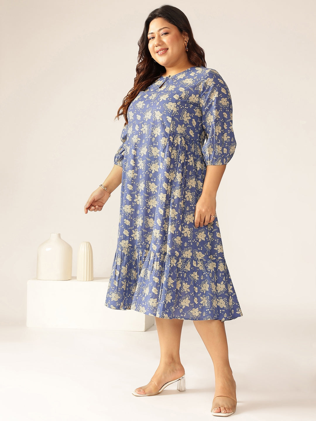 Janasya Bright Cotton Floral Fit & Flare Dress - Distacart