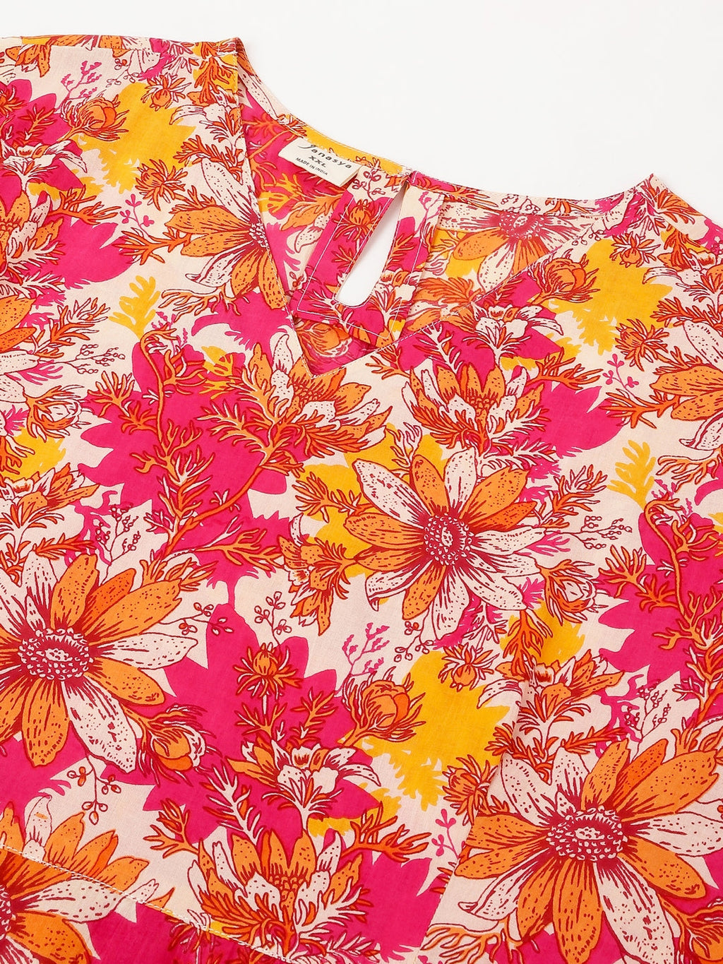 Janasya Bright Cotton Floral A-Line Dress - Distacart