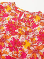 Janasya Bright Cotton Floral A-Line Dress - Distacart