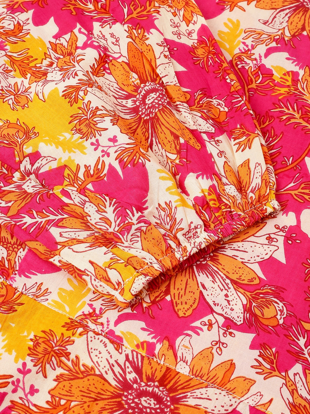Janasya Bright Cotton Floral A-Line Dress - Distacart