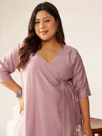 Janasya Light Silk Blend Solid Angrakha Kurta Set - Distacart