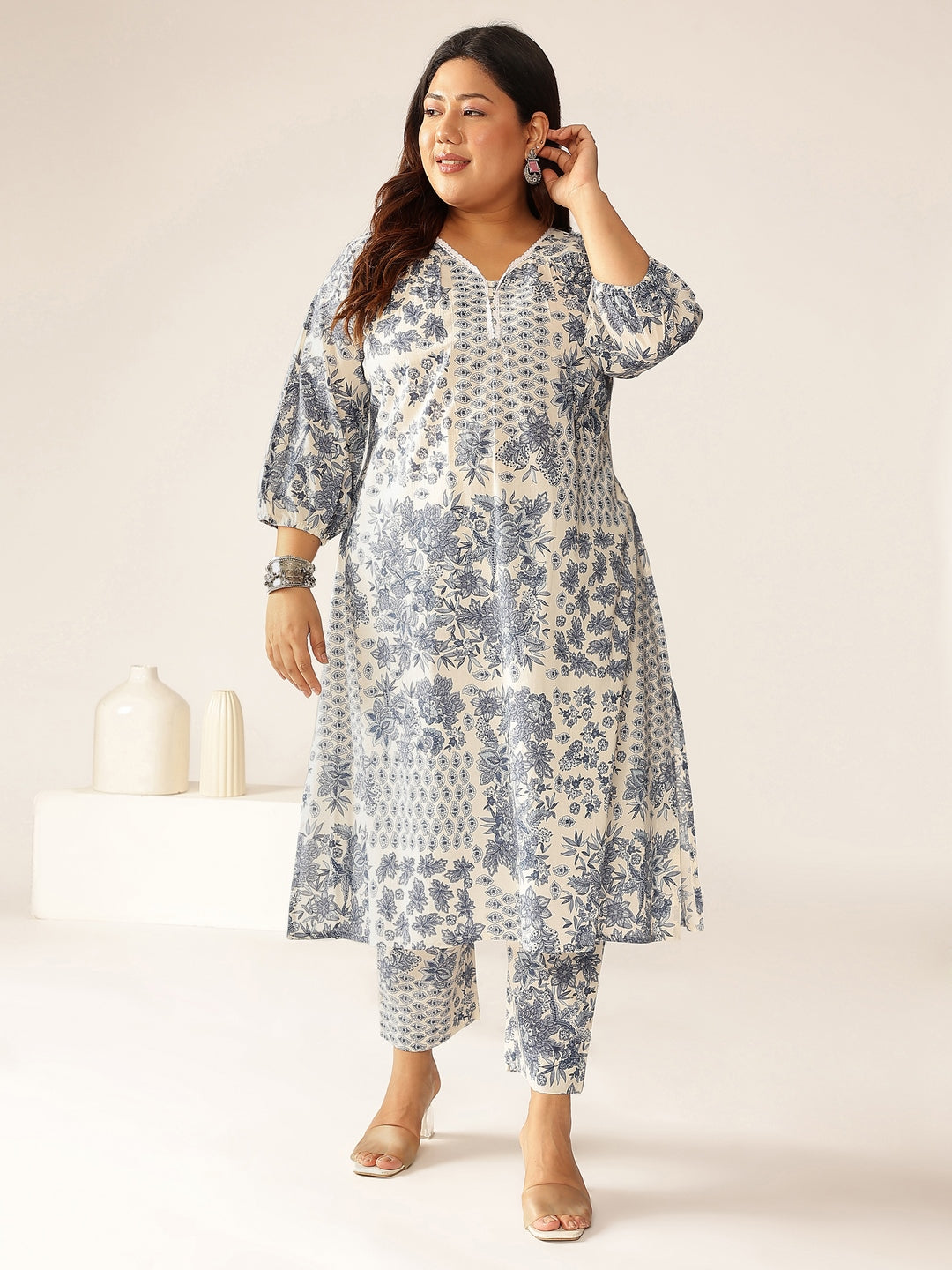Janasya Light Cotton Floral A-Line Kurta Set - Distacart