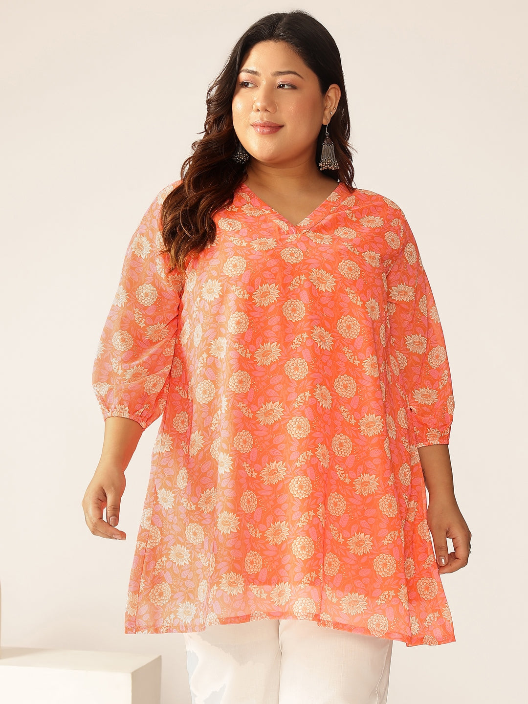 Janasya Bright Georgette Floral A-Line Tunic - Distacart