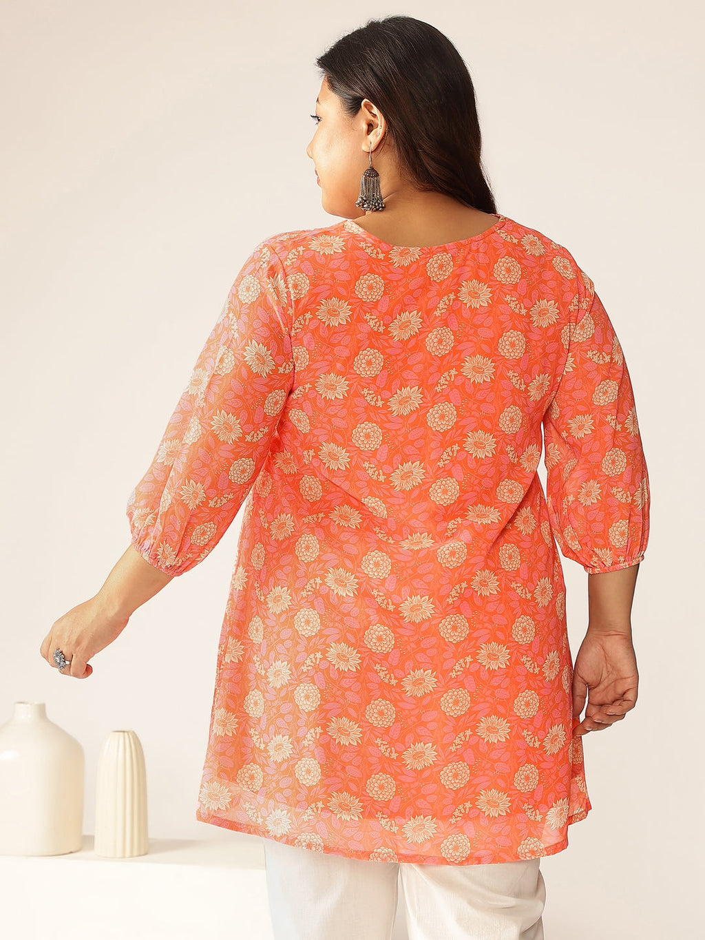 Janasya Bright Georgette Floral A-Line Tunic - Distacart
