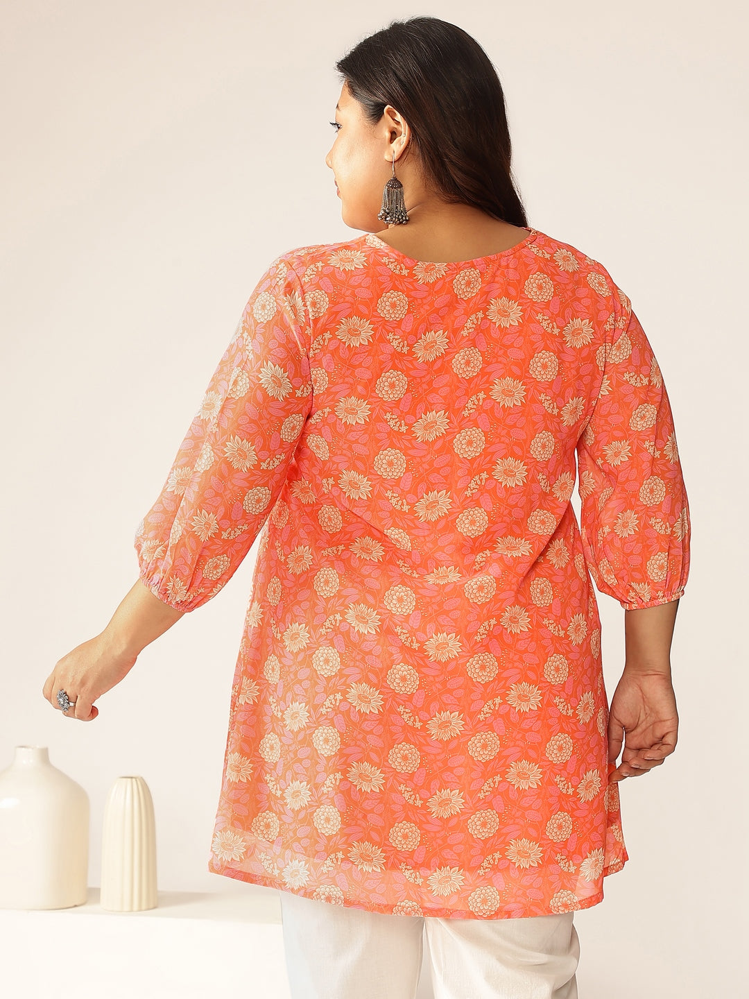 Janasya Bright Georgette Floral A-Line Tunic - Distacart