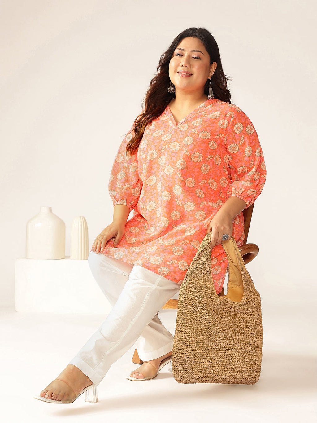 Janasya Bright Georgette Floral A-Line Tunic - Distacart