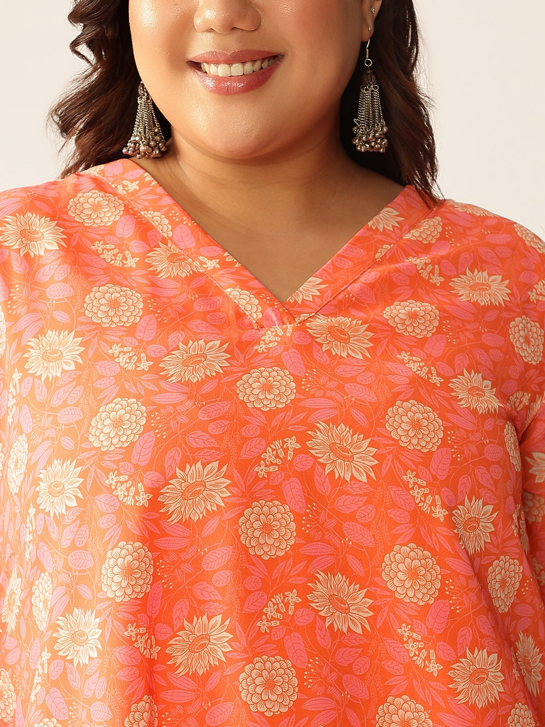 Janasya Bright Georgette Floral A-Line Tunic - Distacart