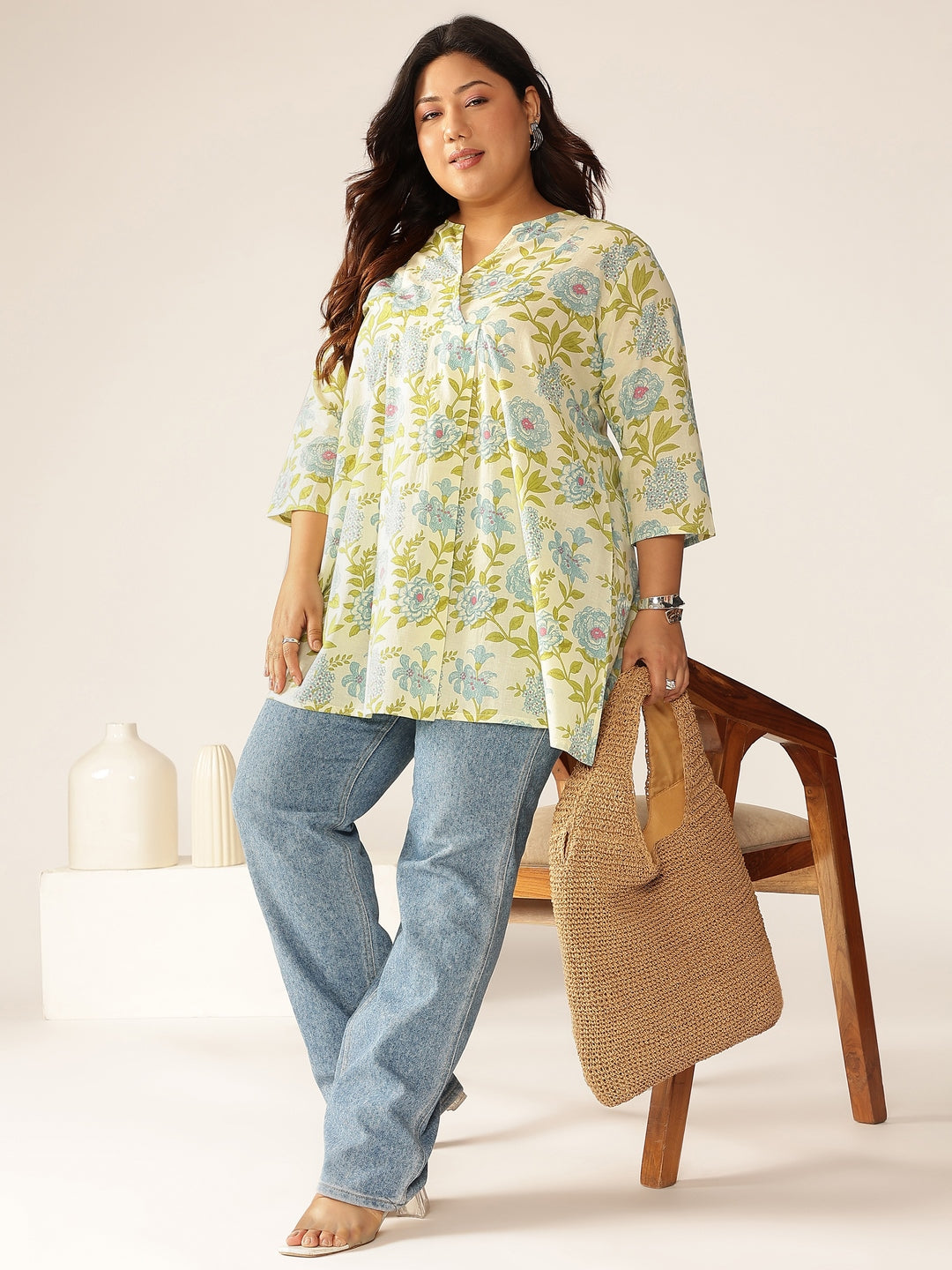 Janasya Light Cotton Floral A-Line Tunic - Distacart