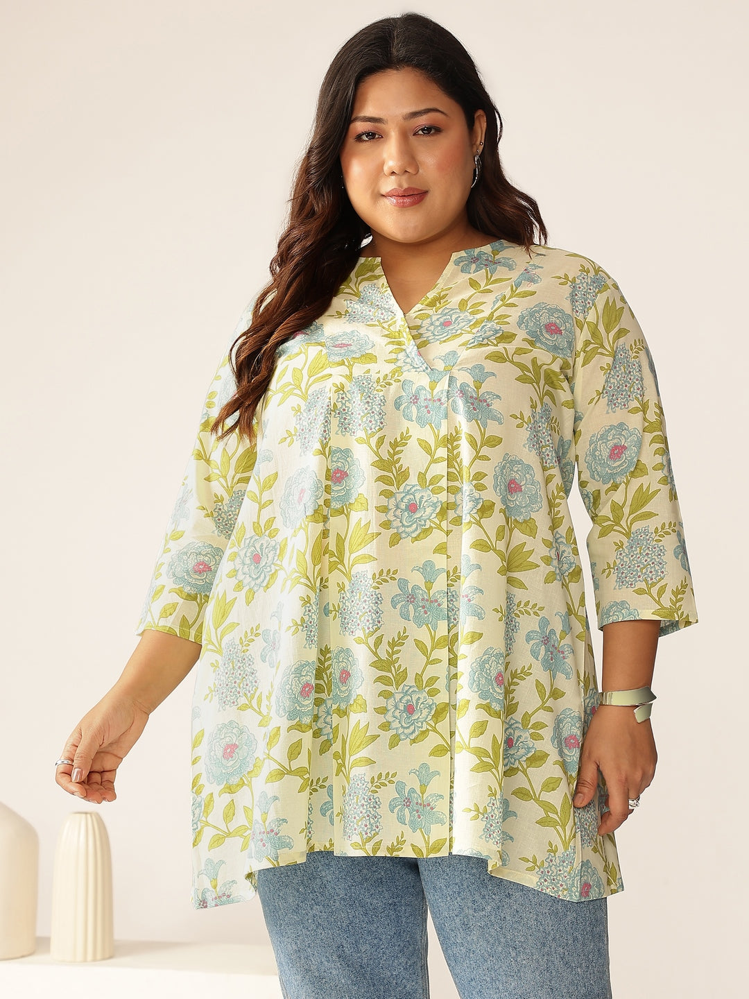 Janasya Light Cotton Floral A-Line Tunic - Distacart