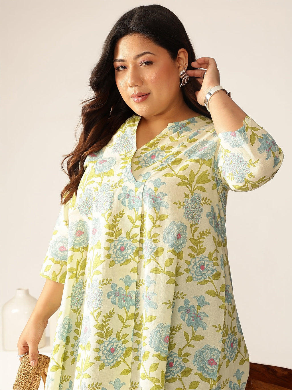 Janasya Light Cotton Floral A-Line Tunic - Distacart