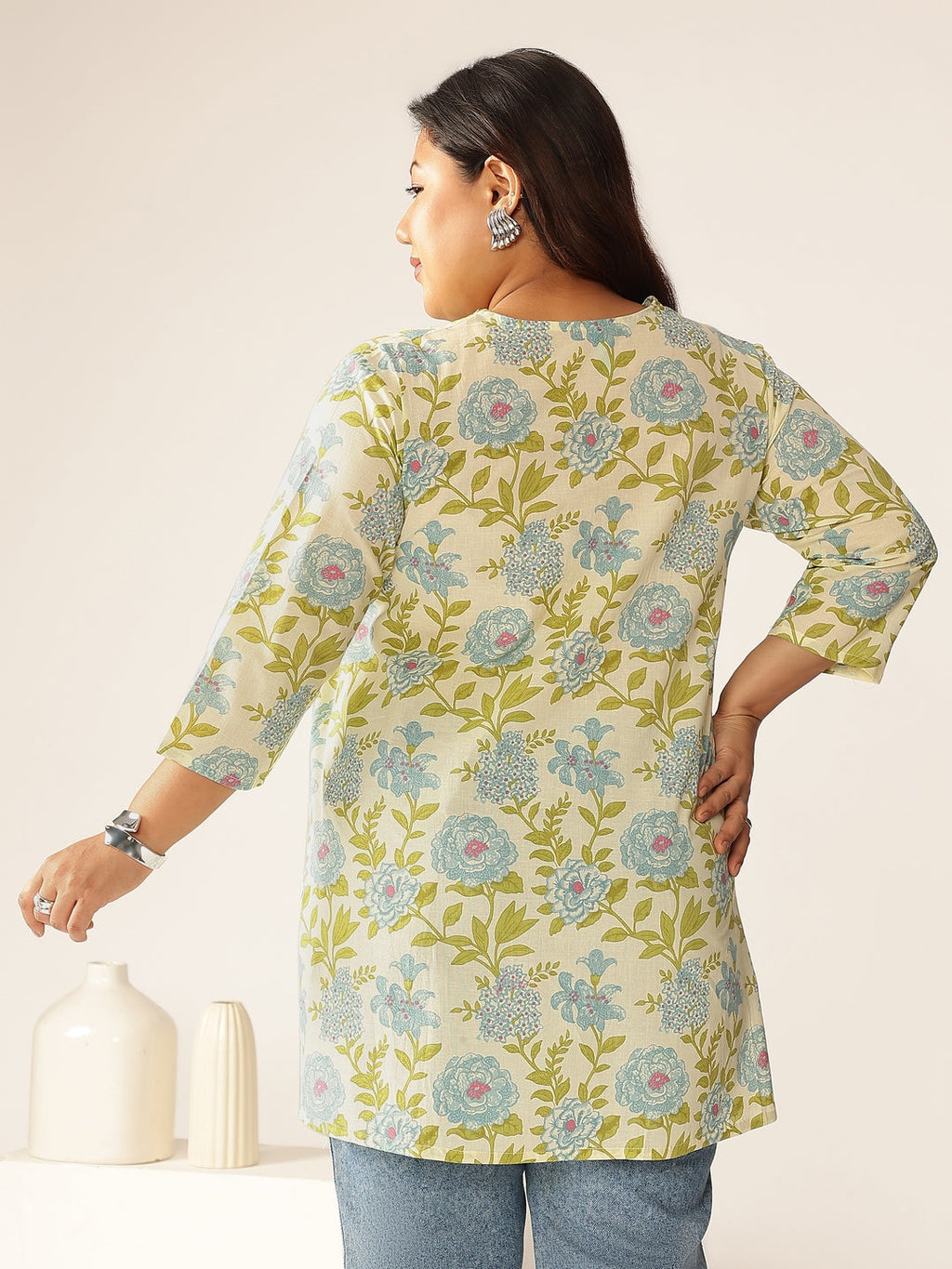 Janasya Light Cotton Floral A-Line Tunic - Distacart