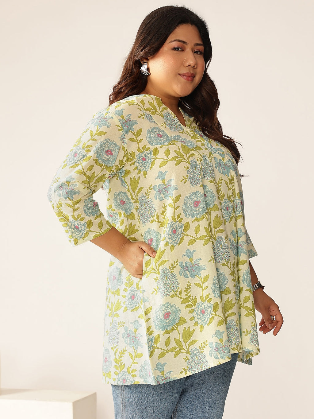 Janasya Light Cotton Floral A-Line Tunic - Distacart