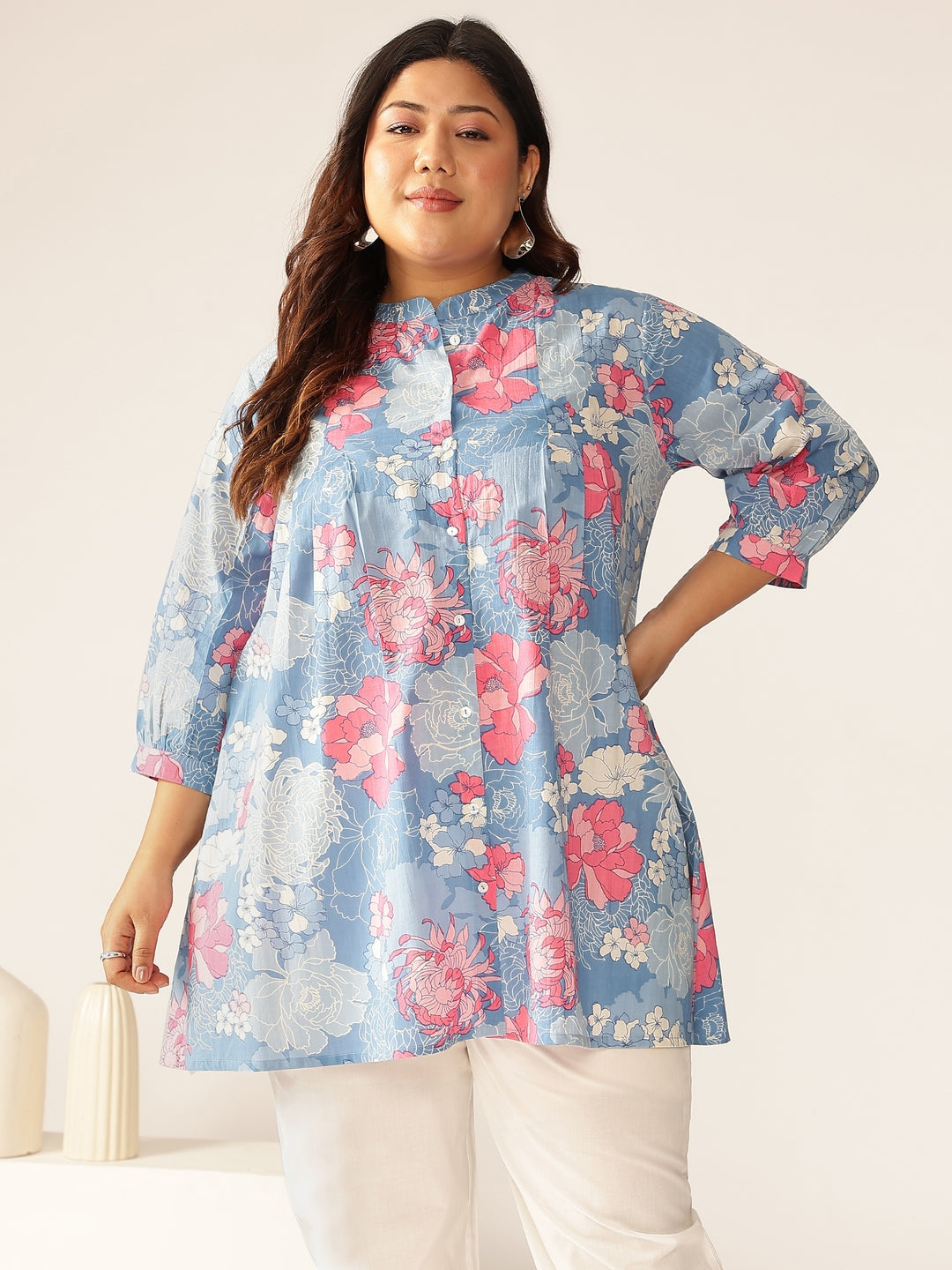 Janasya Bright Cotton Floral A-Line Tunic - Distacart