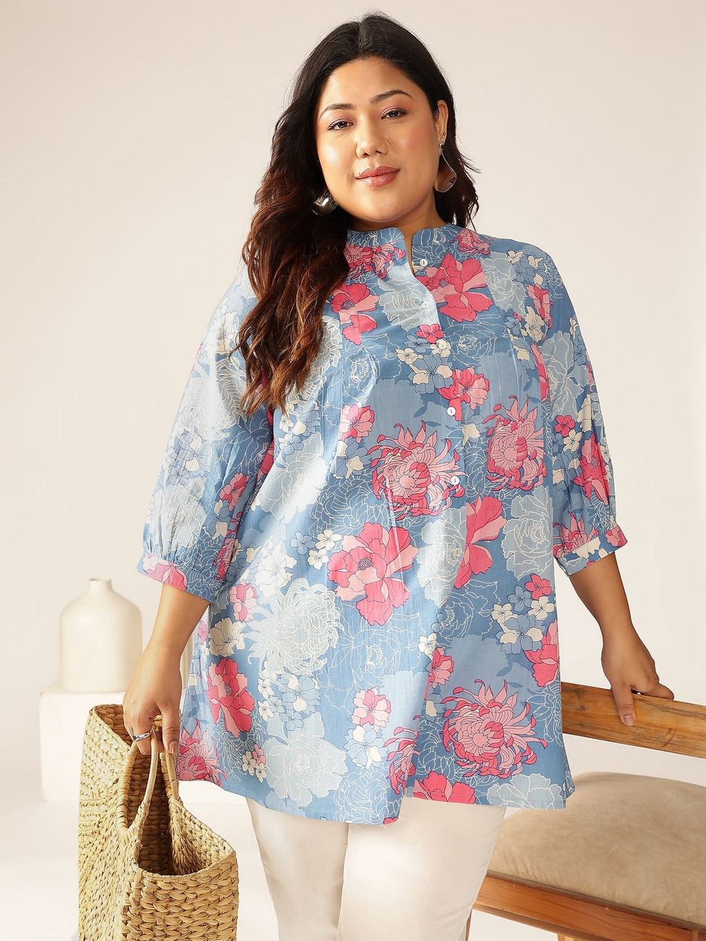 Janasya Bright Cotton Floral A-Line Tunic - Distacart
