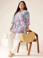 Janasya Bright Cotton Floral A-Line Tunic - Distacart