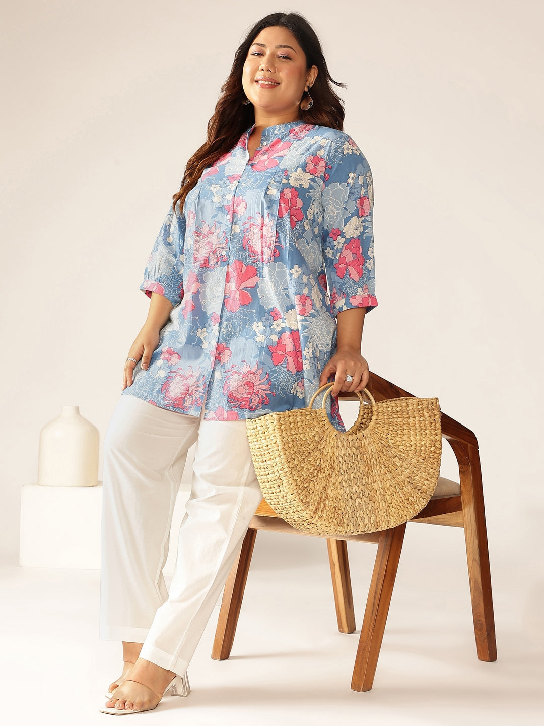 Janasya Bright Cotton Floral A-Line Tunic - Distacart