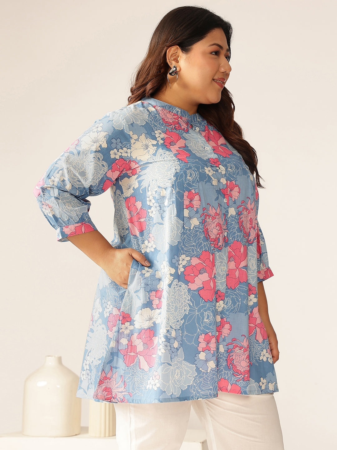 Janasya Bright Cotton Floral A-Line Tunic - Distacart