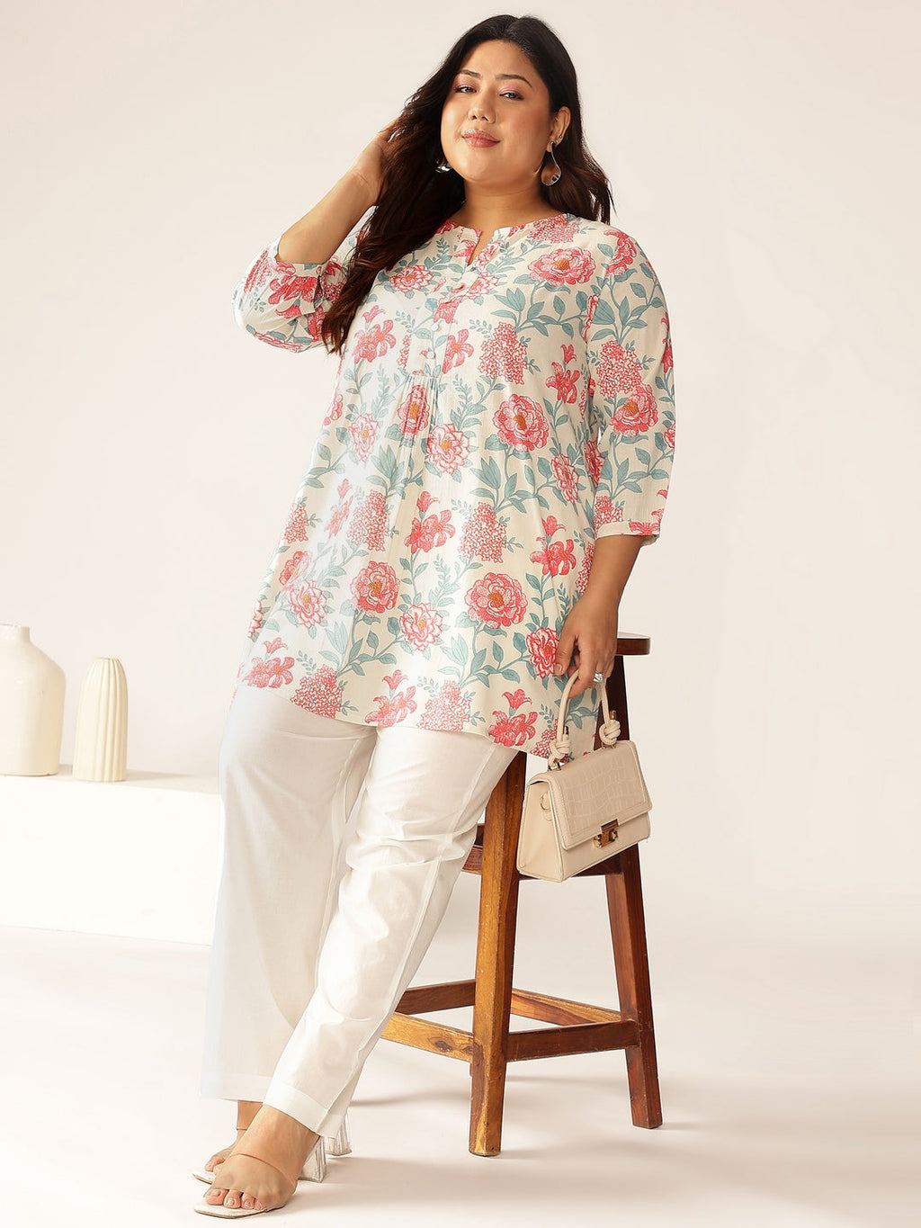Janasya Light Cotton Floral A-Line Tunic - Distacart