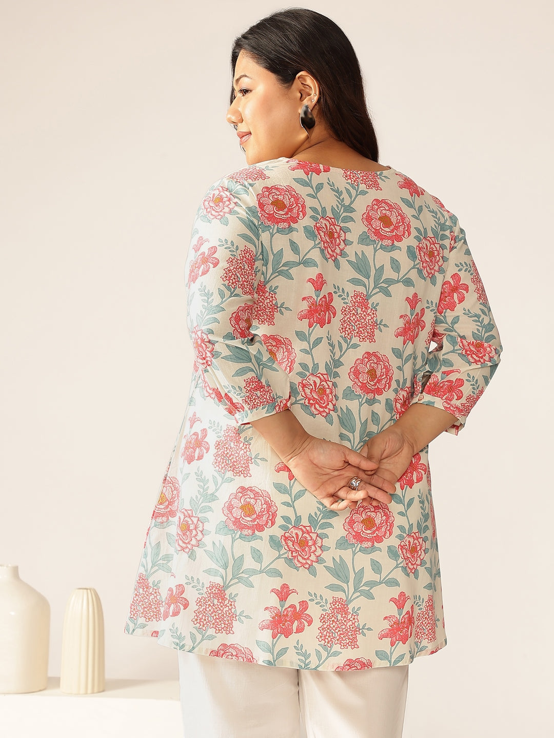 Janasya Light Cotton Floral A-Line Tunic - Distacart
