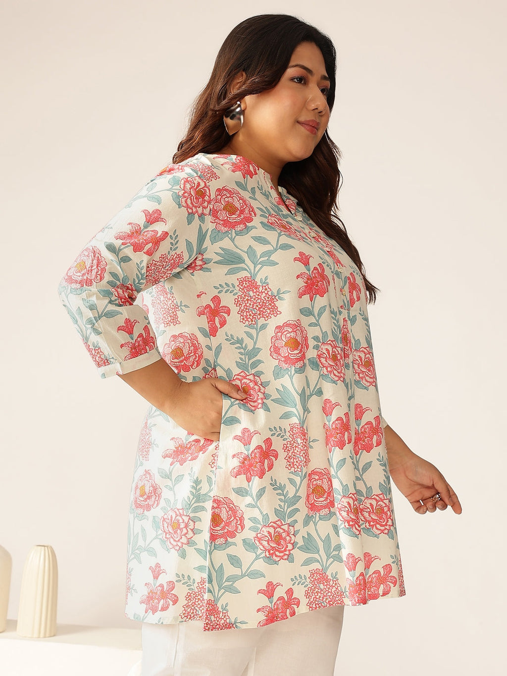 Janasya Light Cotton Floral A-Line Tunic - Distacart