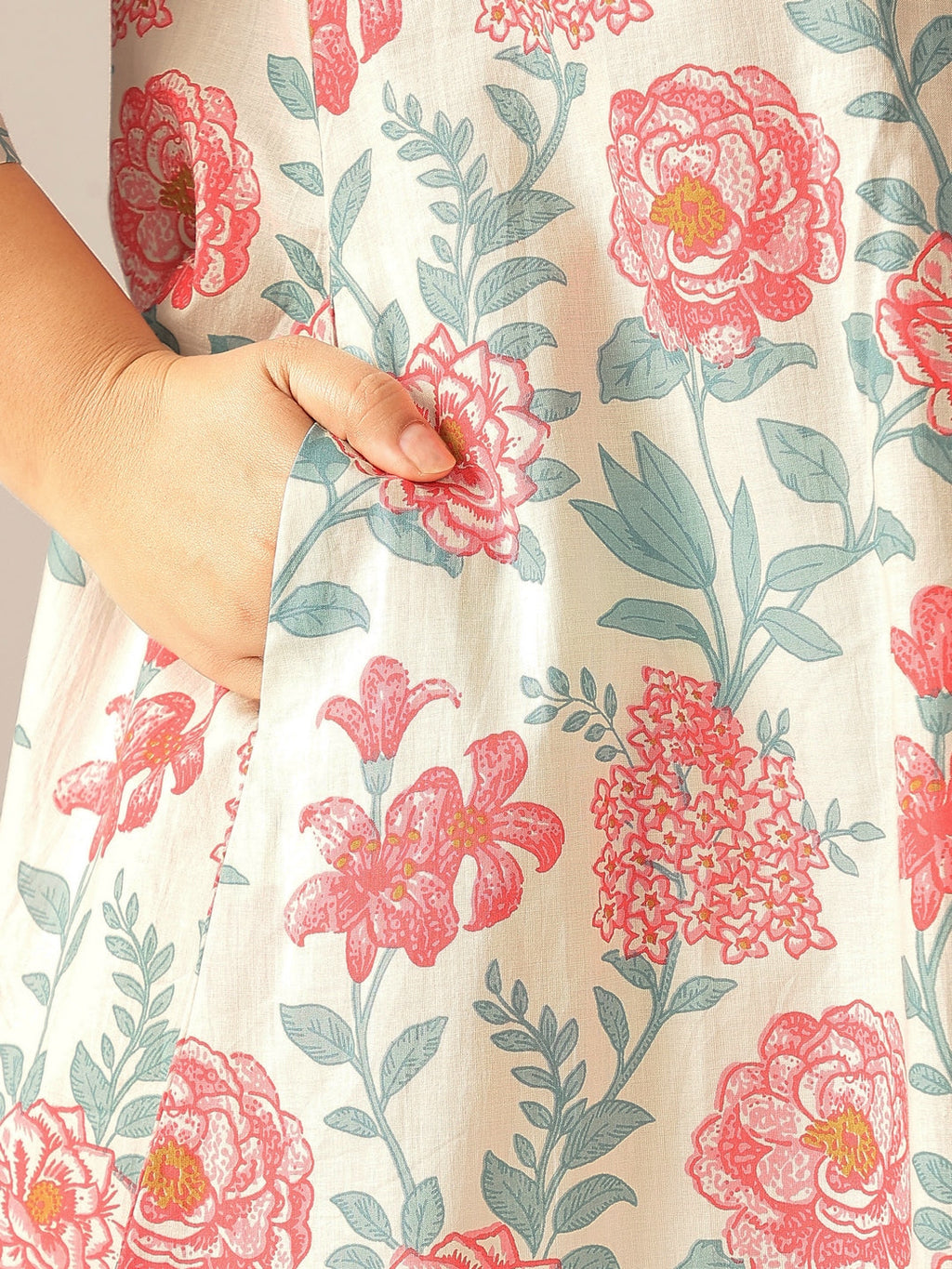 Janasya Light Cotton Floral A-Line Tunic - Distacart