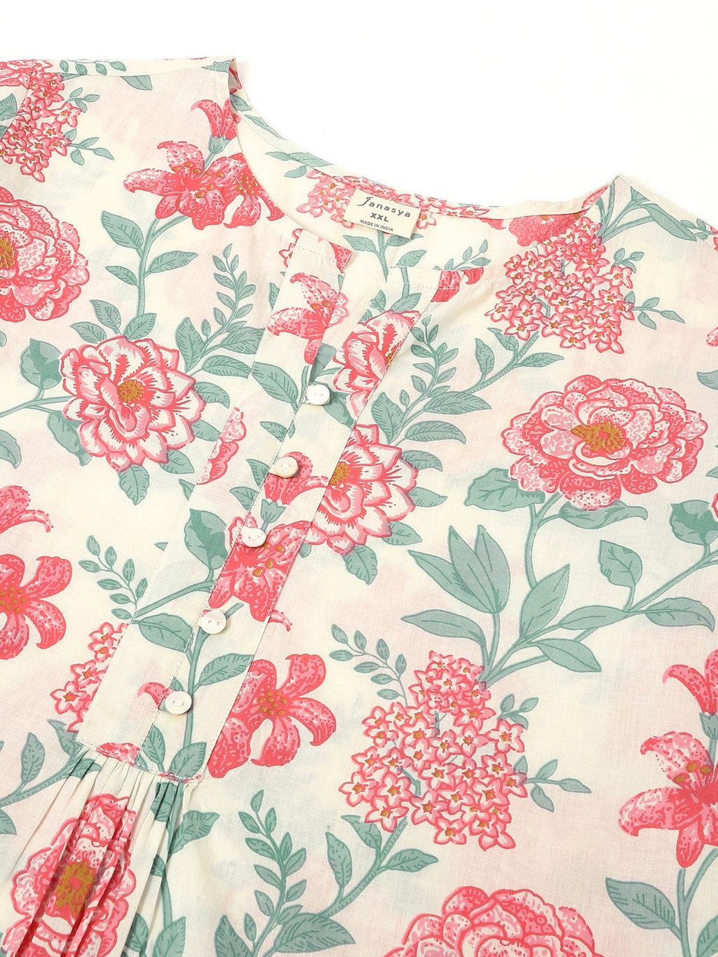 Janasya Light Cotton Floral A-Line Tunic - Distacart
