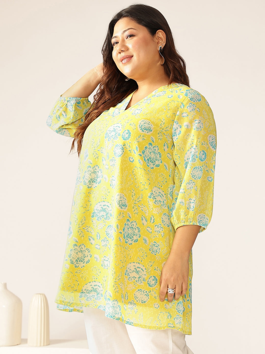 Janasya Bright Georgette Floral A-Line Tunic - Distacart