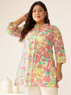 Janasya Bright Cotton Floral A-Line Tunic - Distacart