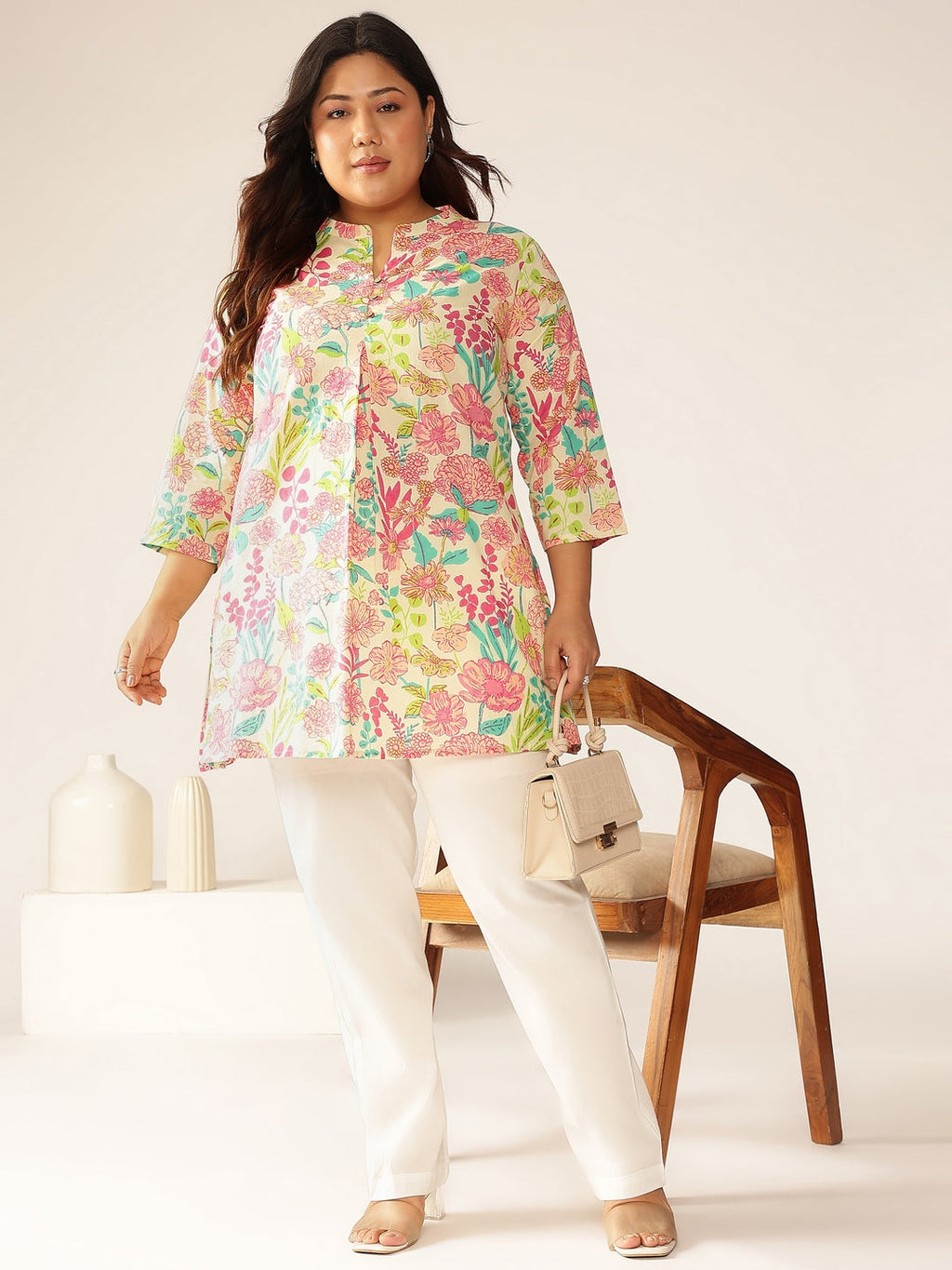 Janasya Bright Cotton Floral A-Line Tunic - Distacart