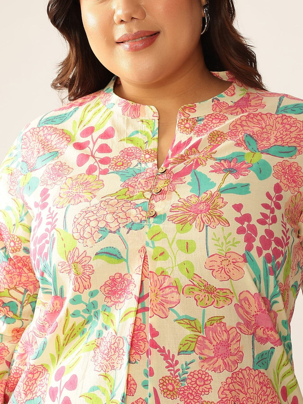 Janasya Bright Cotton Floral A-Line Tunic - Distacart
