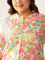 Janasya Bright Cotton Floral A-Line Tunic - Distacart