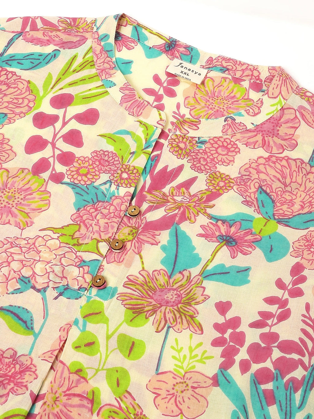 Janasya Bright Cotton Floral A-Line Tunic - Distacart
