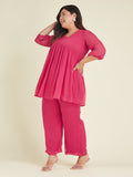 Janasya Bright Dobby Chiffon Self Design A-Line Top & Bottom Set - Distacart