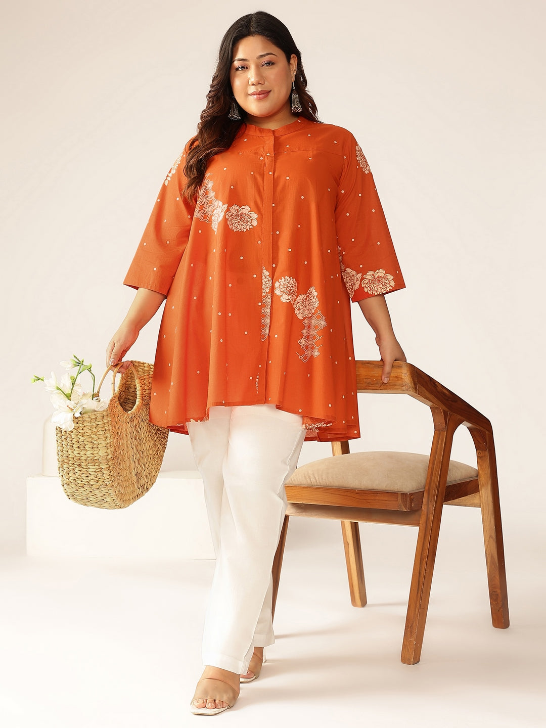 Janasya Dark Cotton Floral A-Line Tunic - Distacart
