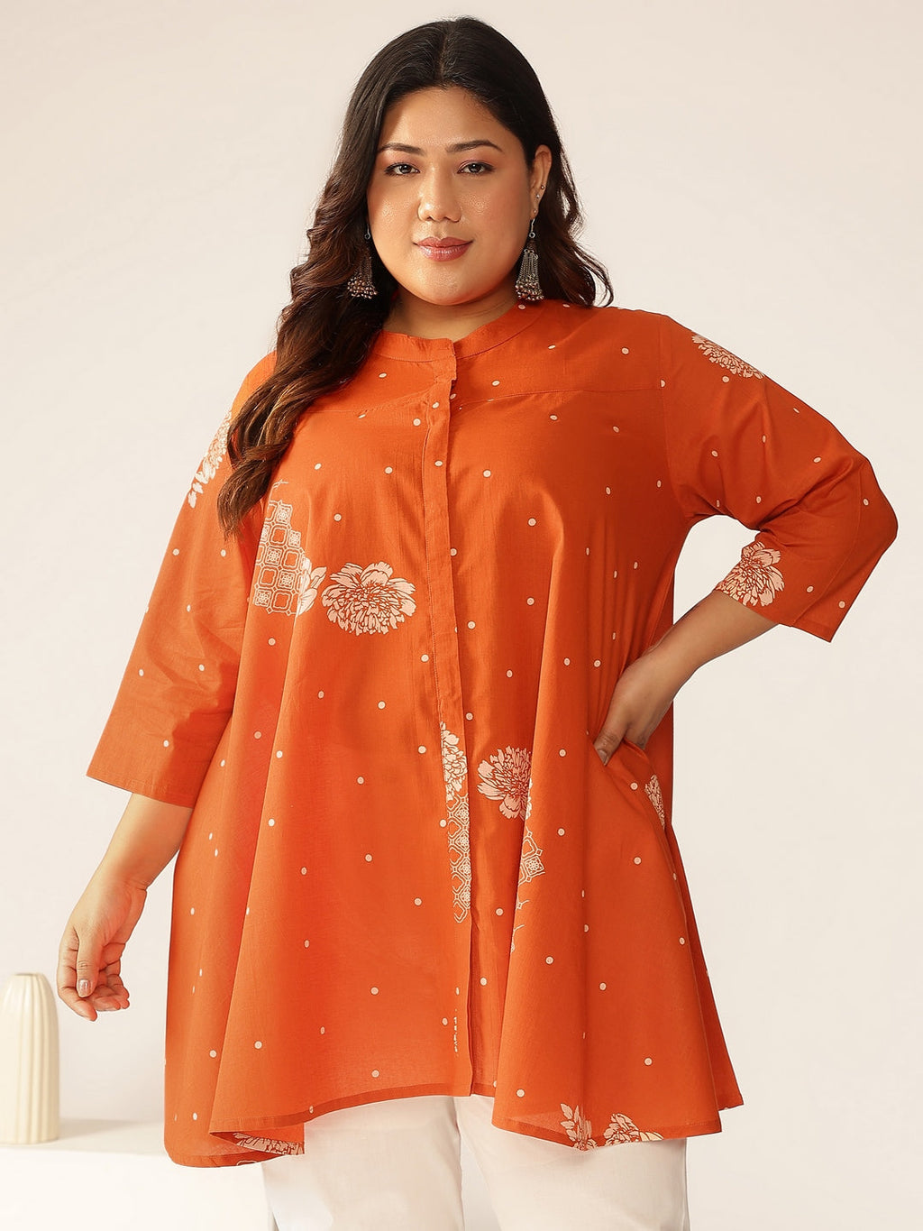 Janasya Dark Cotton Floral A-Line Tunic - Distacart