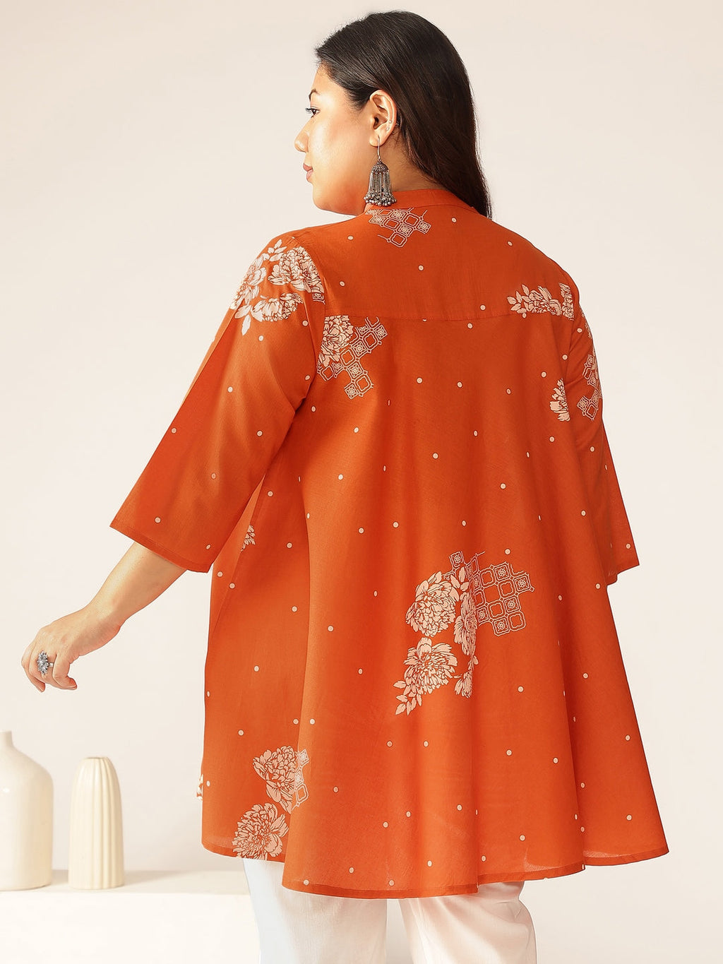Janasya Dark Cotton Floral A-Line Tunic - Distacart