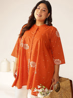 Janasya Dark Cotton Floral A-Line Tunic - Distacart