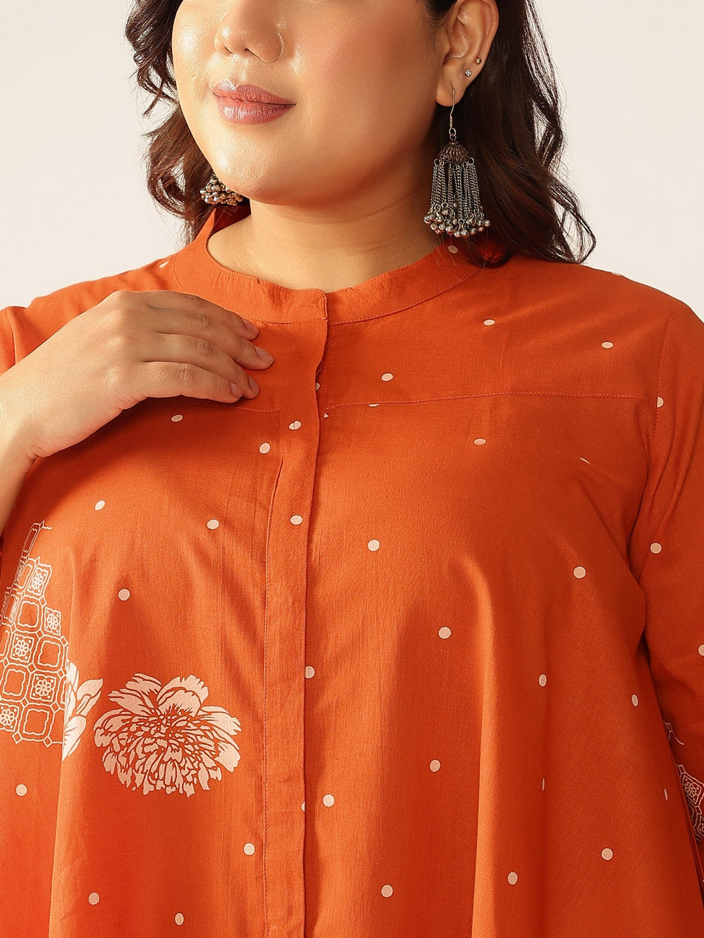 Janasya Dark Cotton Floral A-Line Tunic - Distacart