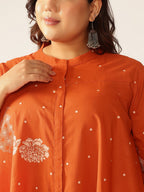 Janasya Dark Cotton Floral A-Line Tunic - Distacart