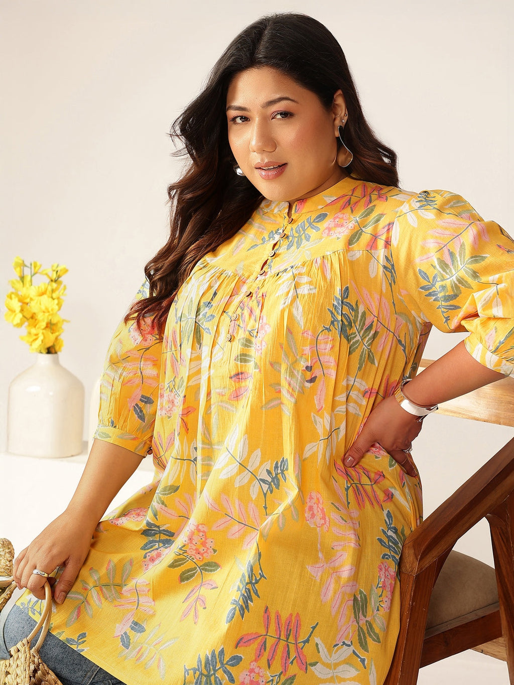 Janasya Light Cotton Tropical A-Line Tunic - Distacart
