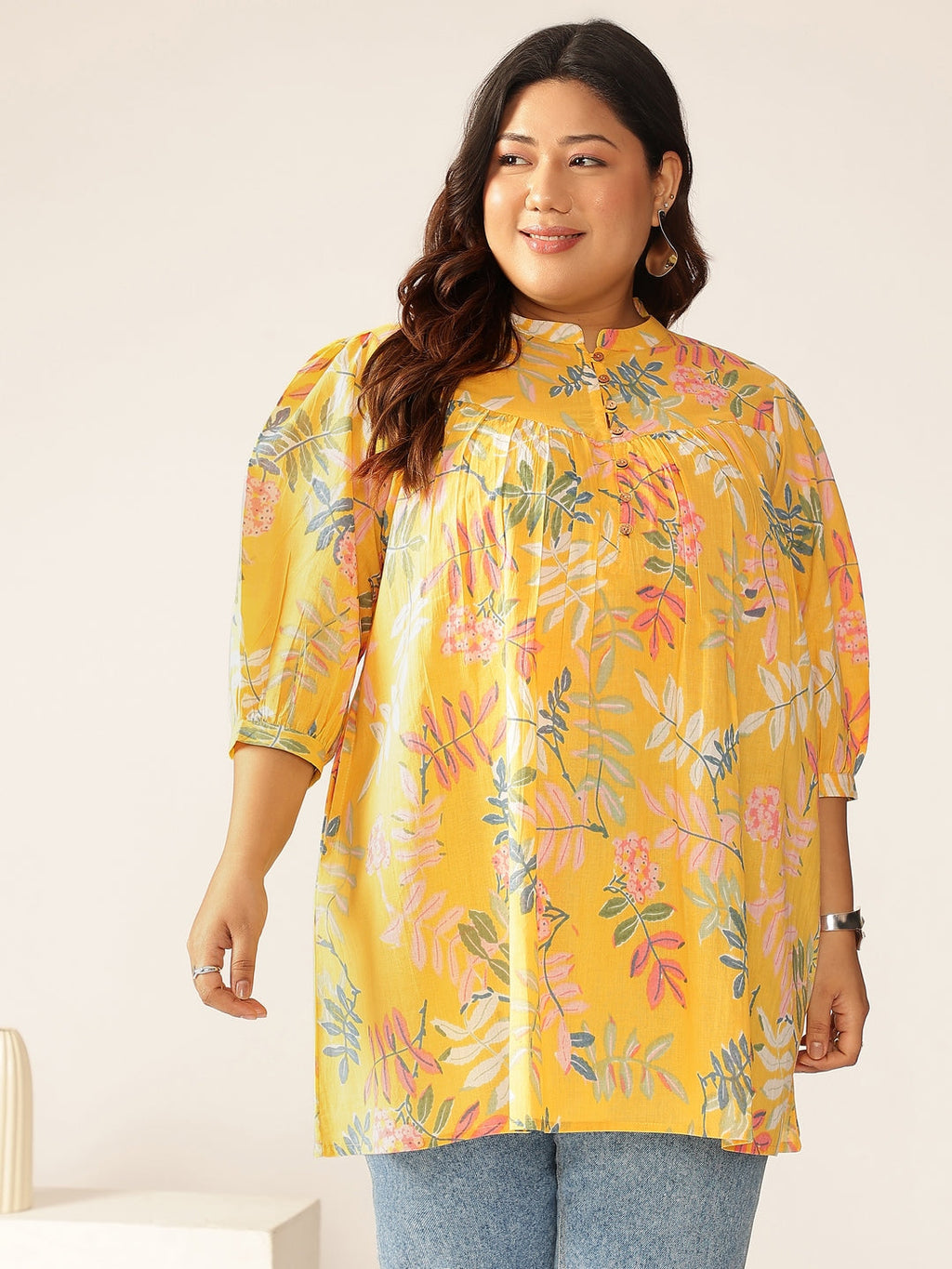 Janasya Light Cotton Tropical A-Line Tunic - Distacart