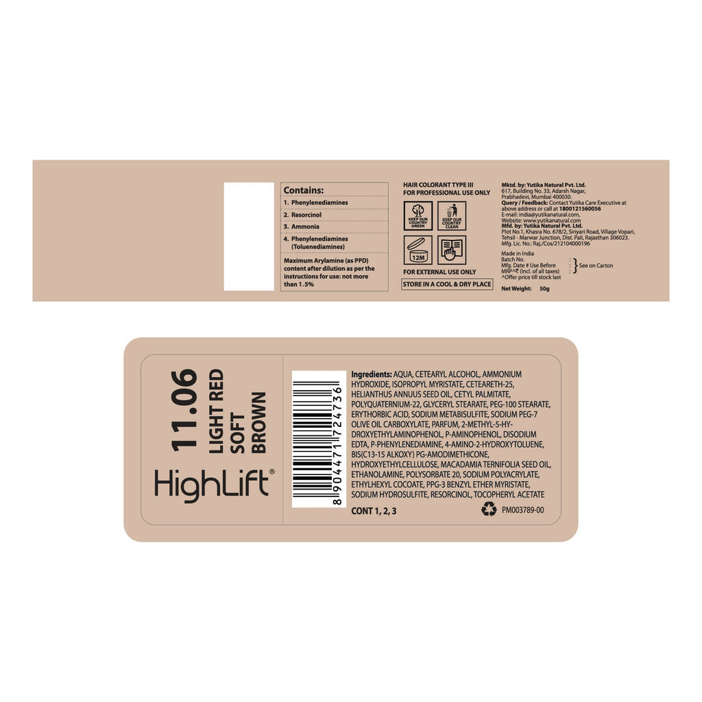 Yuthika Professional High lift Creme Hair Colour 11.06 Light Red Soft Brown - Distacart