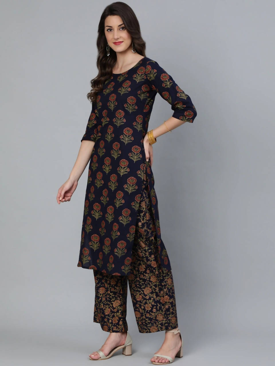 Vamika Printed Rayon Navy Blue Party Wear/Casual Wear Kurta Set/Suit - Distacart
