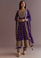 Teeya Creation Purple Color Chinnon Silk Embroidery Work Gown - Distacart
