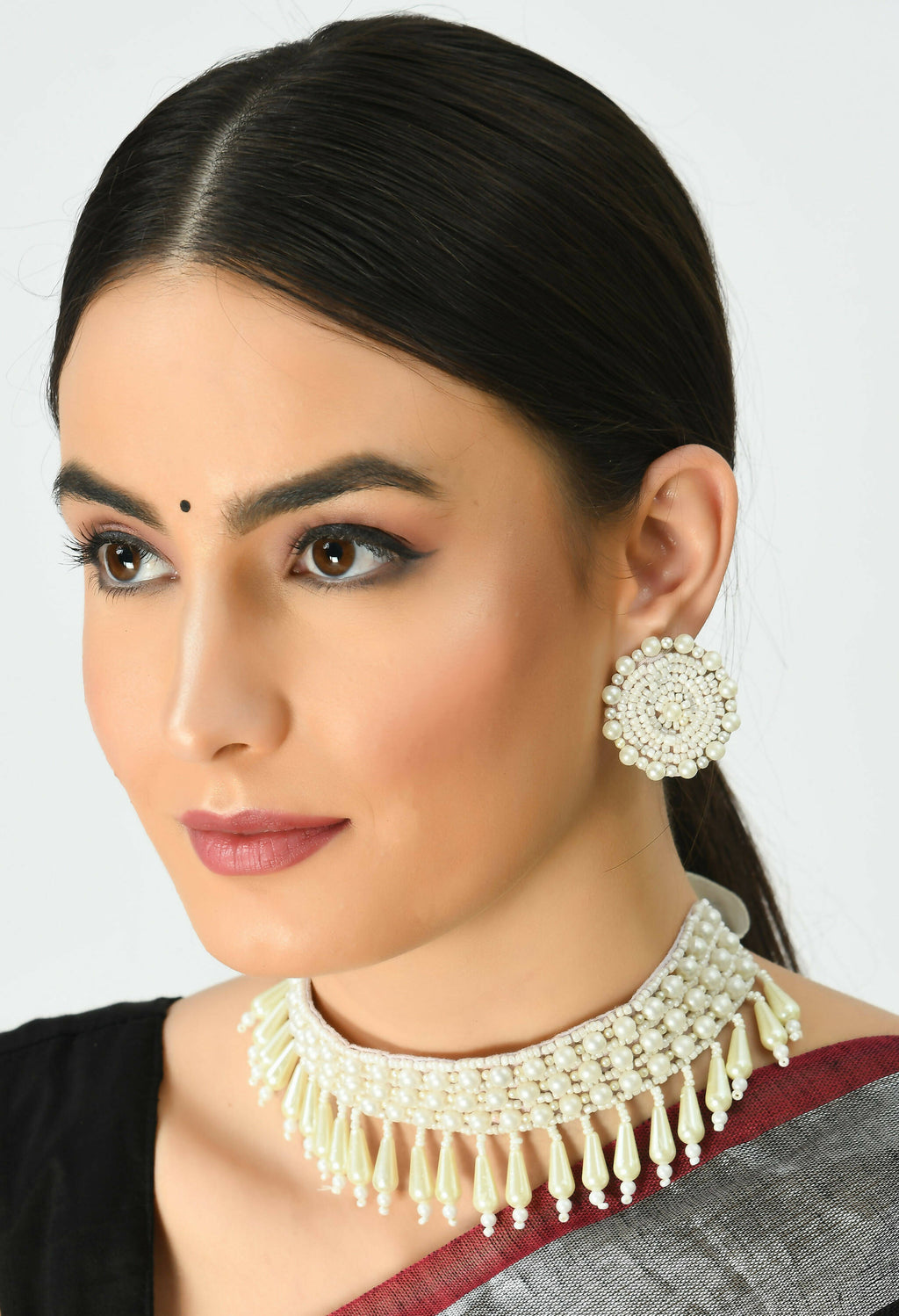 Mominos Fashion Johar Kamal Off White Handicraft Pearls Necklace with Earrings For Women - Distacart
