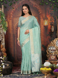 Shree Shyam Fashion Organza Rama Green Saree - Distacart