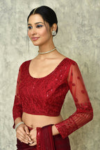 Maroon Silk Stripe Saree With Blouse Piece - Purvi