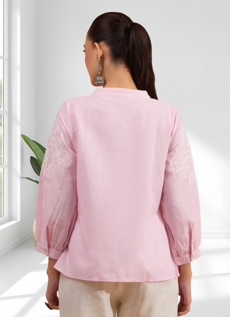 Joban Fashion Pink Cotton, Linen Embroidered Readymade Tunic