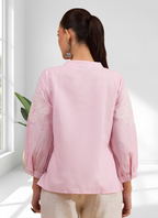 Joban Fashion Pink Cotton, Linen Embroidered Readymade Tunic