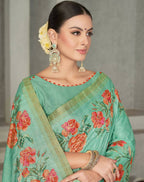 Sea Green Rangkat Tussar Silk Woven Design Saree with Unstitched Blouse - Mohmanthan Eshani